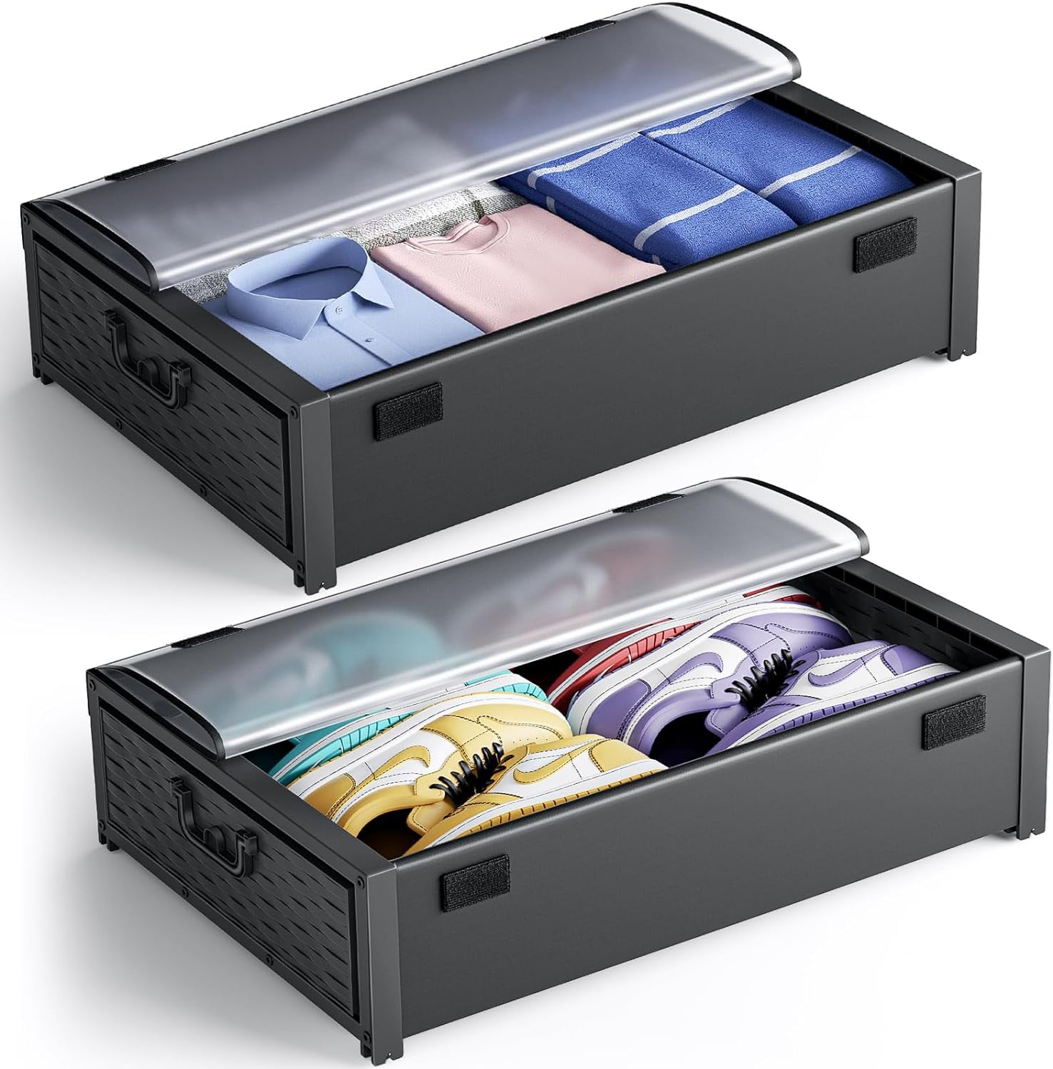 Under Bed Storage with Wheels, 2 Pack Rolling Under Bed Storage