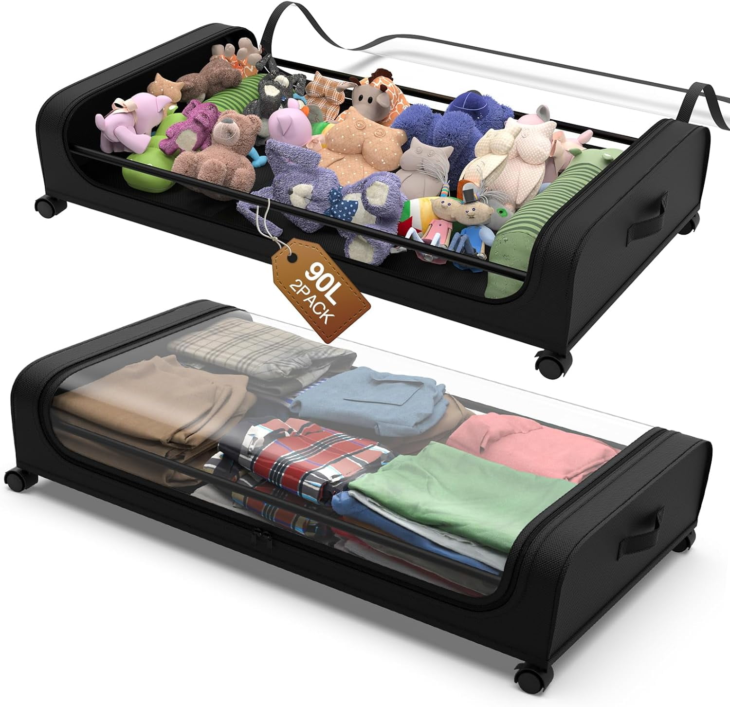 Under Bed Storage with Wheels, 2Pack Under the Bed Storage Containers
