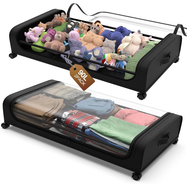 Under Bed Storage with Wheels, 2Pack Under the Bed Storage Containers