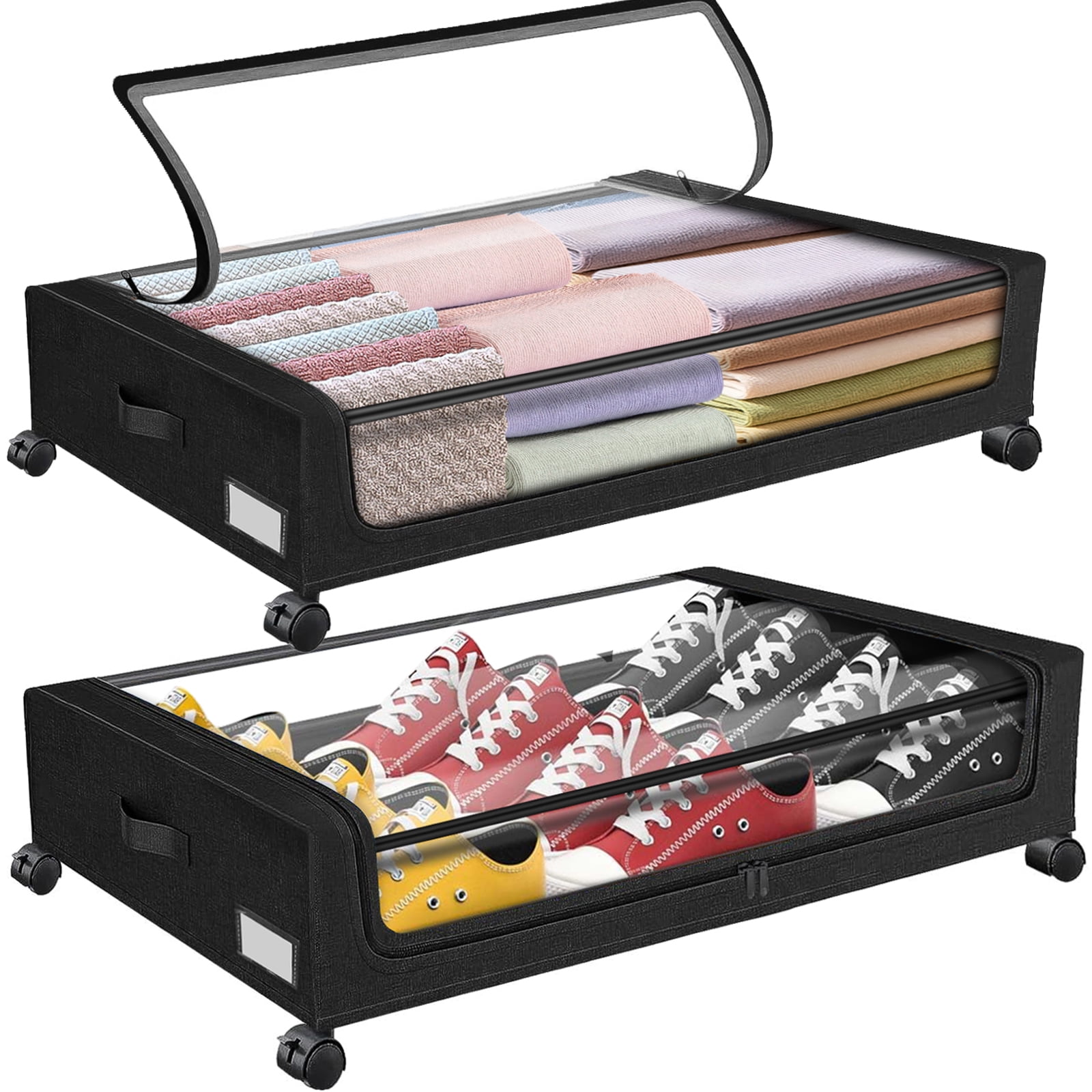 Under Bed Storage with Wheels, 2Pack Under Bed Storage Containers