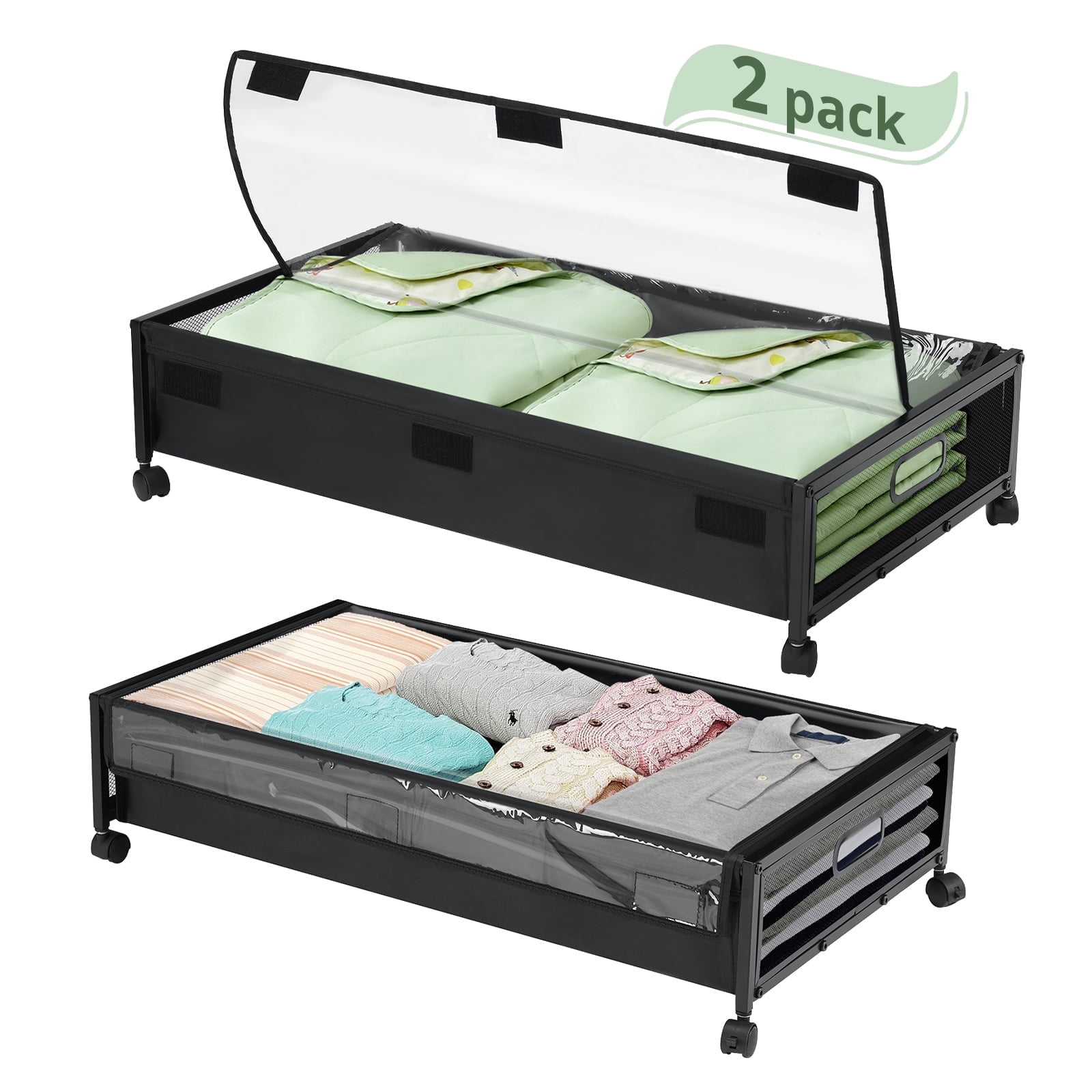 HONEIER Metal Under Bed Storage Box with Wheels an