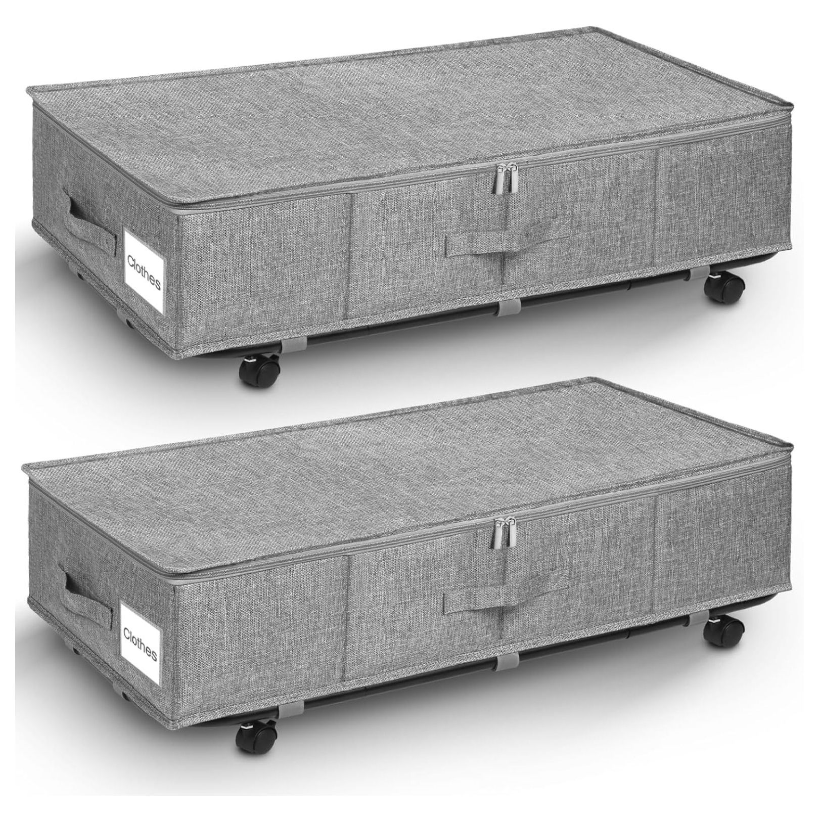 Under Bed Storage with Wheels Lid, Metal Bottom Support Under Bed Storage Containers, 50L Large