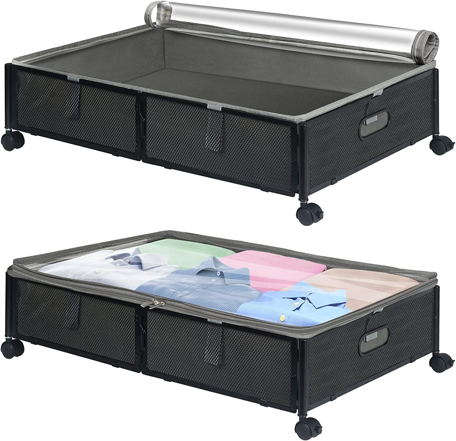 Under Bed Storage with Wheels and Nonwoven Bags, 2 Pack Metal Foldable Under Bed Storage