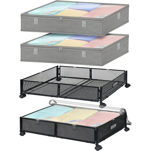 Under Bed Storage with Wheels & Removable Bags, 2 Pcs Underbed Storage