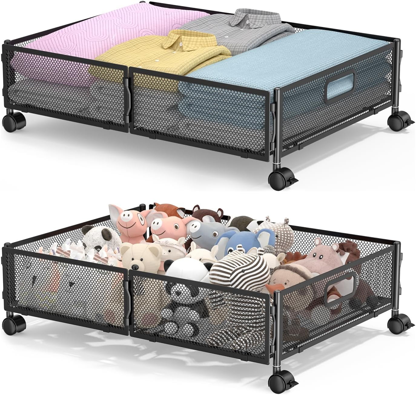 Kikihouse Under Bed Storage With Wheels, 2-Pack, Brown – Roll-Away Organizer For Blankets, Clothes & More