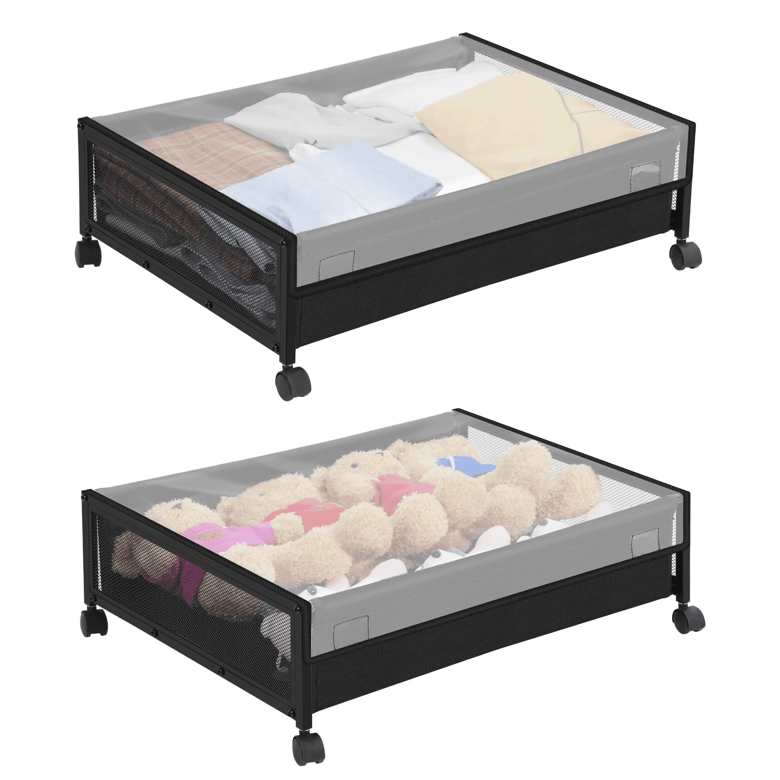 Under Bed Storage with Wheels, Upgraded Under Bed Storage Containers with Lid, Metal Under the