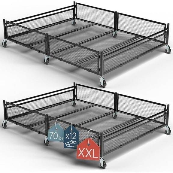 Under Bed Storage With Wheels Heavy Duty Large Metal Storage Container 70Lb Load, Low Profile
