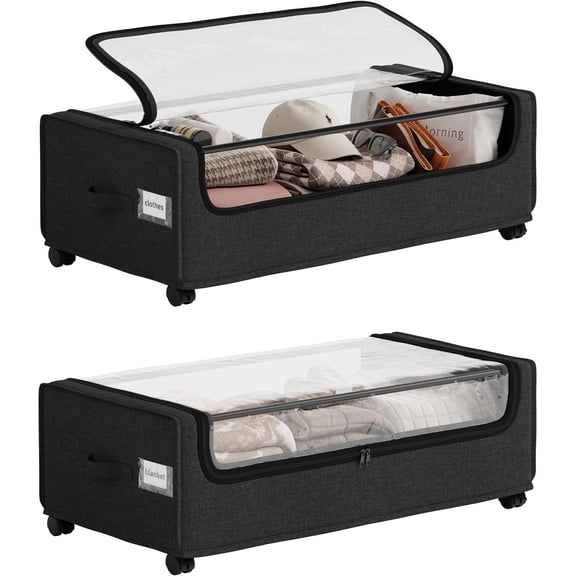 Under Bed Storage With Wheels, XXXXL Large Underbed Storage Organizer, 90L Capacity, for Shoes, Clothes, Blankets, Bedding