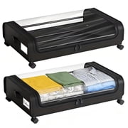 TAIMASI 2-Pack Under Bed Storage with Wheels, Under the Bed Storage Containers with Clear Lids & Label, Underbed Storage Bins for Clothes, Shoes - Black