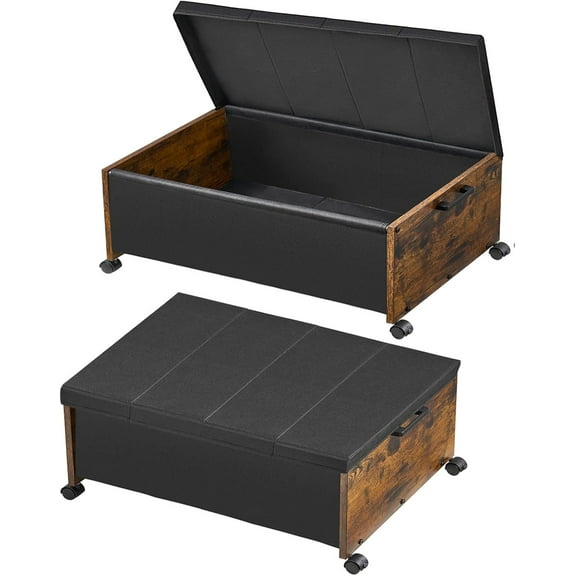 Under Bed Storage with Wheels,Under Bed Drawers Heavy Duty, 2 Packs, Wooden Under Bed Storage Containers Organizer, Metal Frame, Patented Design