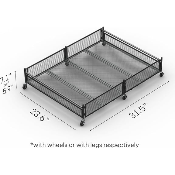 Under Bed Storage with Wheels – XXL 65L Metal Frame Rolling Bin & Shoe Organizer, Large Container 31.5"x23.6" – Ideal for Toys, Bedding & Clothes