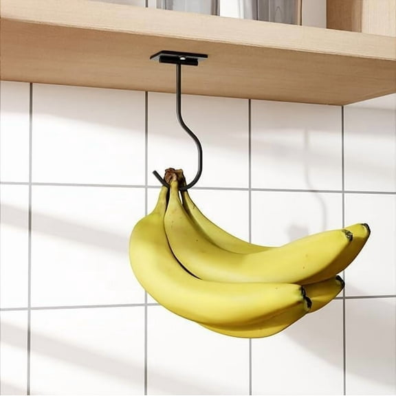 NIFFGAFF 1-Pack Self Adhesive Banana Hook, Metal Banana Hanger Hook,Under Cabinet Hook For Bananas Or Kitchen Items, Foldable Banana Hook, Keep Bananas Fresh, Black