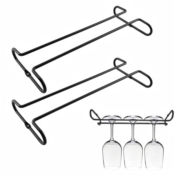 Under Cabinet Hanging Stemware Rack 2-Pack, 10.3 Inch Heavy Duty Metal Wine Glass Holder for Kitchen Bar, Organizes Cups and Goblets