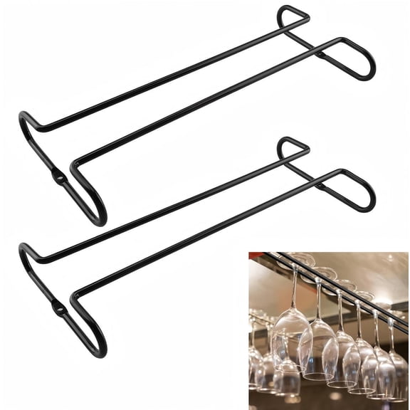 Under Cabinet Hanging Stemware Rack 2-Pack, 10.3 Inch Heavy Duty Metal Wine Glass Holder for Kitchen Bar, Organizes Cups and Goblets