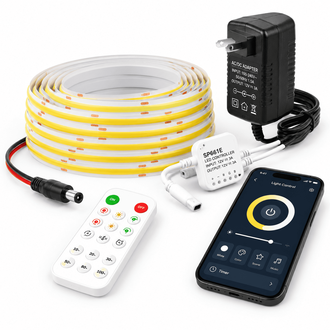 Under Cabinet LED Lighting Kit Plug In 16.4ft COB Strip Lights, White ...