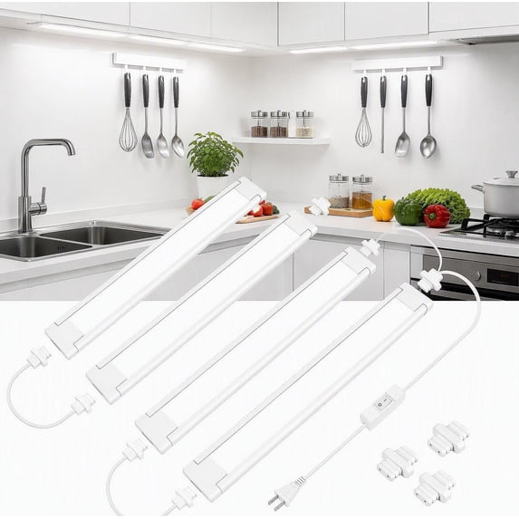 Under Cabinet LED Lights, 4 Pack Ultra Bright Under Counter Lighting with ON/Off Switch, Linkable Kitchen Light Bars for Closet, Workbench
