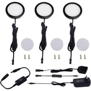 Under Cabinet LED Puck Lighting Kit with Touch Dimmer Switch for Kitchen Cupboard and Closet - Warm White, Black Cover, Set of Three Lights