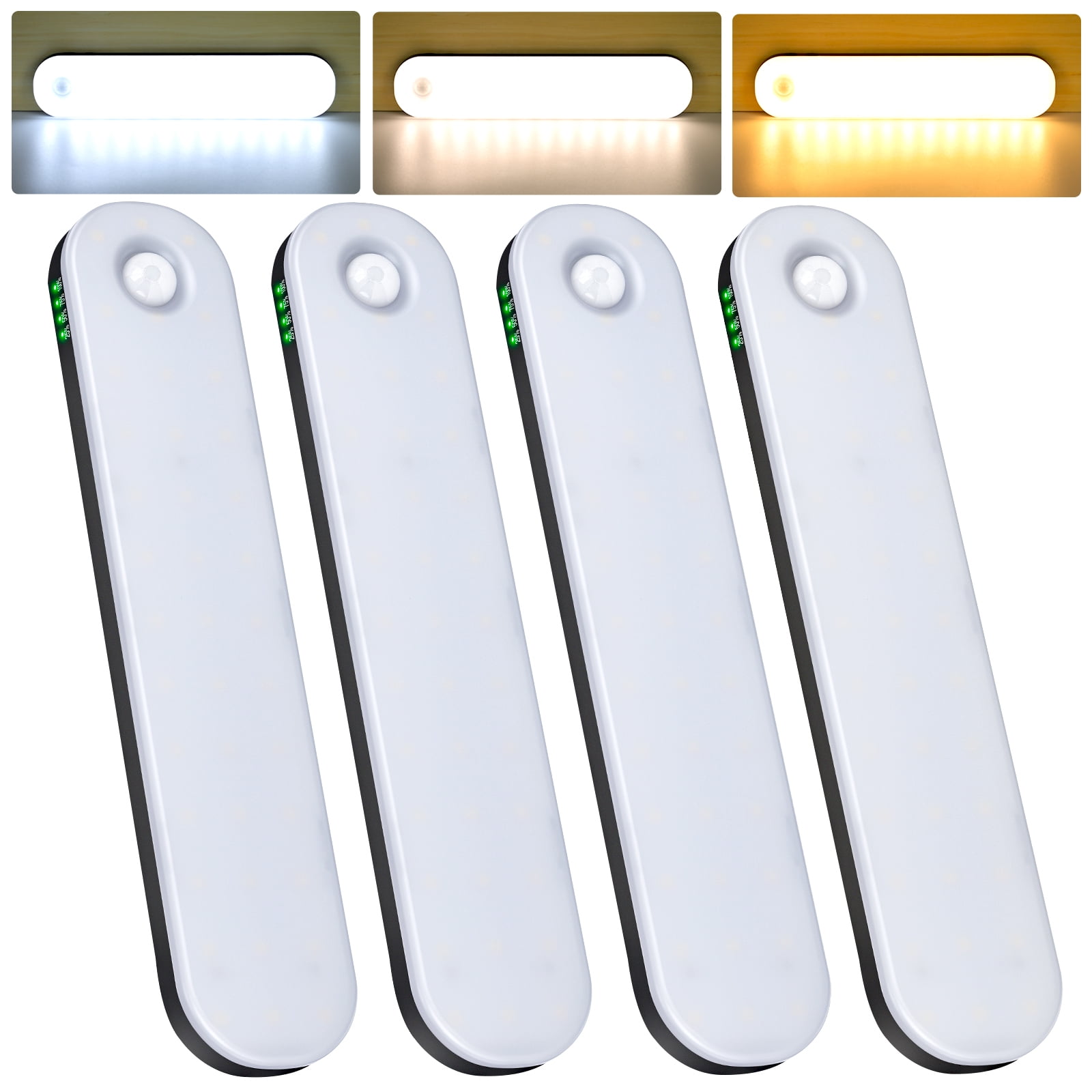 Under Cabinet Lighting, Motion Sensor Lights Indoor with 3 Color Temps Dimmable, 2600mAh Rechargeable Closet Lights Wireless, Magnetic Under Counter Lights for Kitchen Hallway Stairs,4-Pack