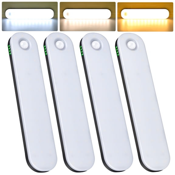 Under Cabinet Lighting, Motion Sensor Lights Indoor with 3 Color Temps Dimmable, 2600mAh Rechargeable Closet Lights Wireless, Magnetic Under Counter Lights for Kitchen Hallway Stairs,4-Pack