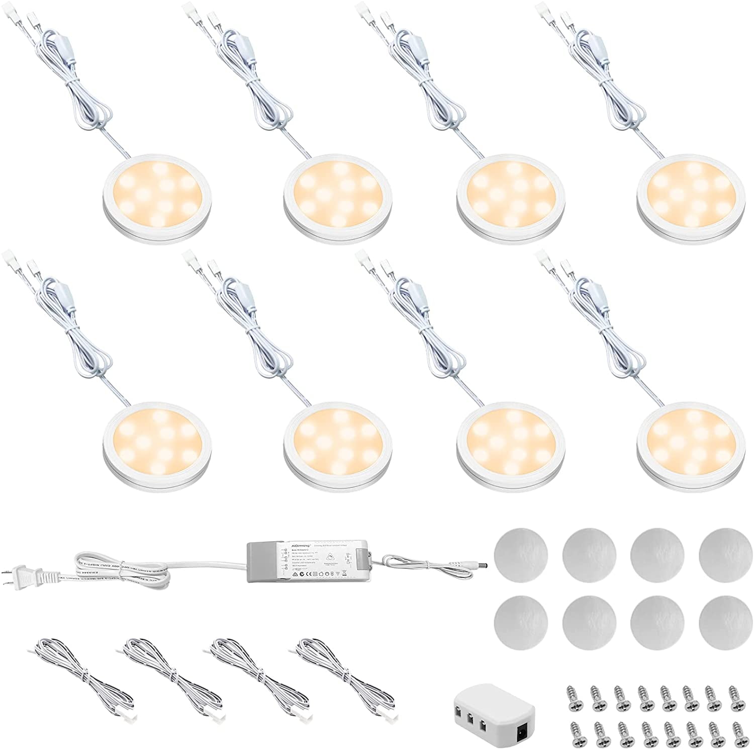 12V Linkable LED Puck Lights Under Cabinet Dimmable Hardwired Plug in 8 Pack 6000K Walmart