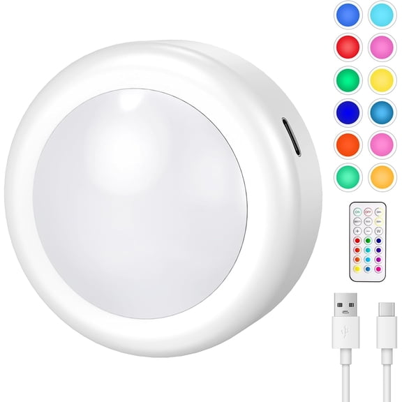 Under Cabinet Lighting, Puck Lights with Remote Control, 13 Colors Night Light, 1000mAh Operated Push Light, - Design (1pcs)