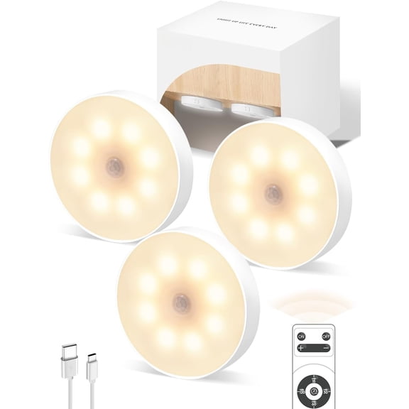 Under Cabinet Lights, Motion Sensor Light, 1000mAh Puck Lights with IR Remote, Under Counter Lights for Kitchen,cabinets,Closet,Stairs Indoor