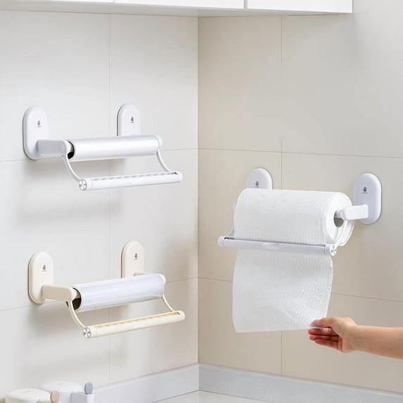 Under Cabinet Paper Towel Holder, Paper Towels Holder Wall-Mounted for Kitchen, Wall-Mounted Dispenser, Self-Adhesive or Drill Mounting, White/2