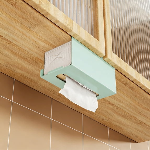 Under Cabinet Tissue Box Holder for Kitchen and Bathroom, Wall Mounted Plastic Paper Towel Dispenser, No Drilling Space Saving Organizer