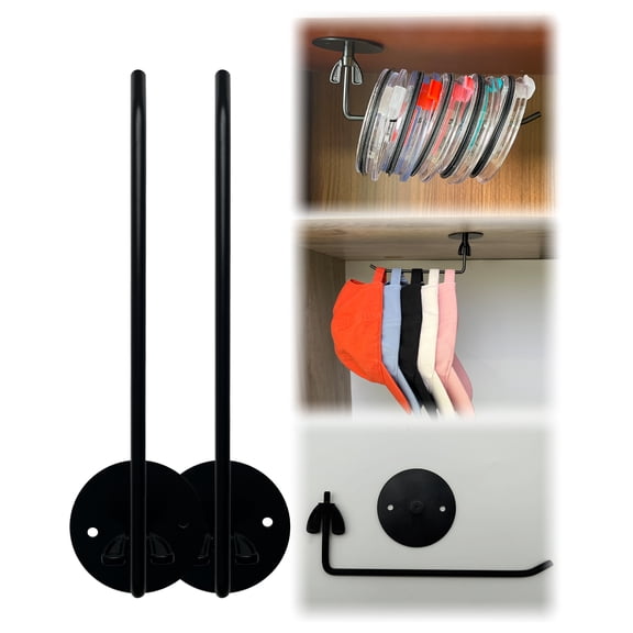 Under Cabinet Tumbler Lid Organizer, Swivel Metal Hat Rack Hook, Round, 2 Pack