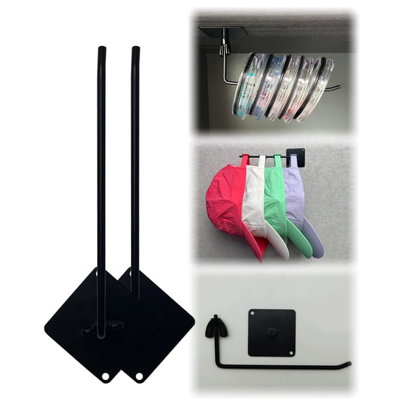 Under Cabinet Tumbler Lid Organizer, Swivel Metal Hat Rack Hook, Square, 2 Pack