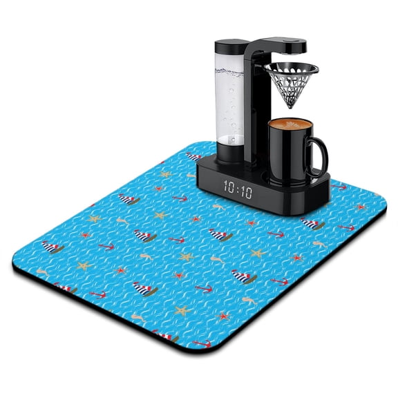 Under Coffee Maker Mat with nautical Design - Ocean-Inspired Quick Drying Diatom Pad, Leak-Proof Summer Marine Decor Mat for Kitchen or Sink Area