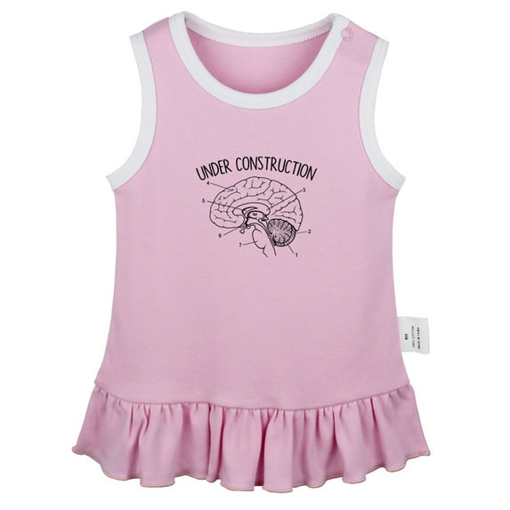 Under Construction Funny Dresses For Baby, Newborn Babies Skirts, Infant Princess Dress, 0-24M Kids Graphic Clothes (Pink Sleeveless Dresses, 0-6 Months)