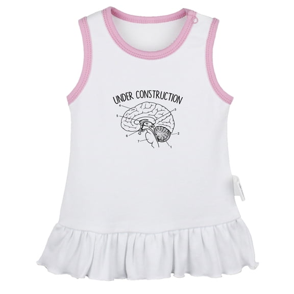 Under Construction Funny Dresses For Baby, Newborn Babies Skirts, Infant Princess Dress, 0-24M Kids Graphic Clothes (White Sleeveless Dresses, 12-18 Months)