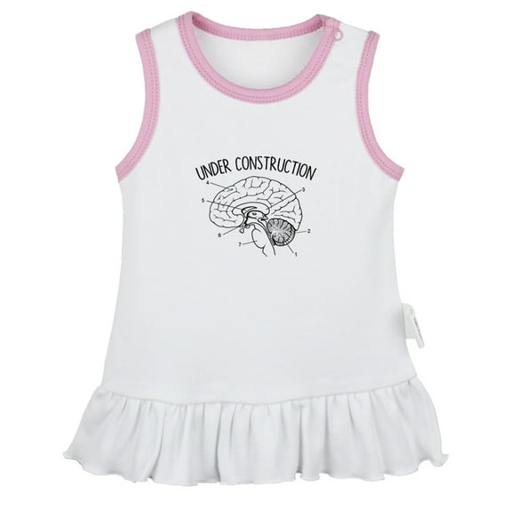 Under Construction Funny Dresses For Baby, Newborn Babies Skirts, Infant Princess Dress, 0-24M Kids Graphic Clothes (White Sleeveless Dresses, 12-18 Months)