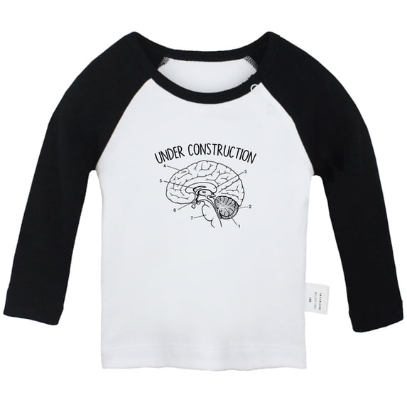 Under Construction Funny T shirt For Baby, Newborn Babies T-shirts, Infant Tops, 0-24M Kids Graphic Tees Clothing (Long Black Raglan T-shirt, 0-6 Months)