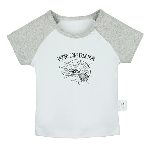 Under Construction Funny T shirt For Baby, Newborn Babies T-shirts, Infant Tops, 0-24M Kids Graphic Tees Clothing (Short Gray Raglan T-shirt, 0-6 Months)