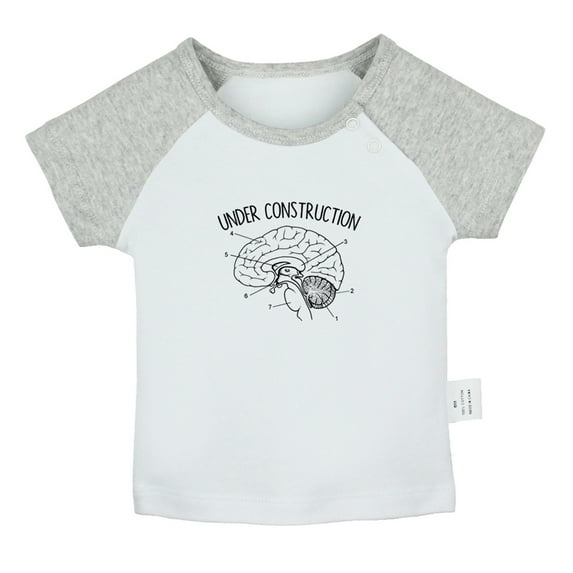 Under Construction Funny T shirt For Baby, Newborn Babies T-shirts, Infant Tops, 0-24M Kids Graphic Tees Clothing (Short Gray Raglan T-shirt, 0-6 Months)