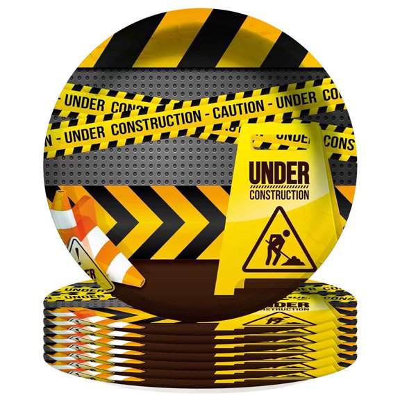 Under Construction Paper Plates Birthday Party Supplies Decorations 8pcs Tableware Disposable Dinnerware