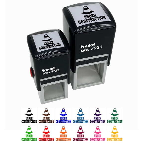 Under Construction Traffic Cone Teacher Motivation Self-Inking Rubber Stamp Ink Stamper - Blue Ink - Small 1 Inch