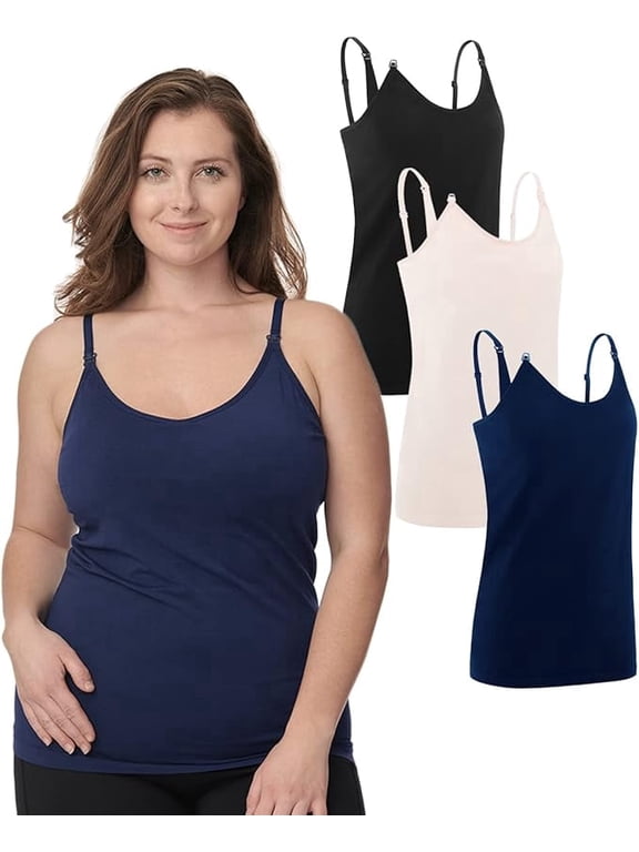 Women's Maternity Nursing Tank Top Cami with Bras, 3 Pack