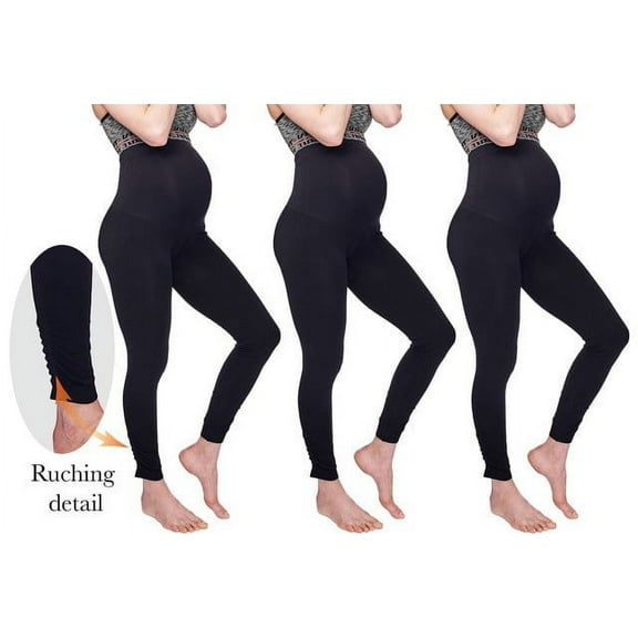 Under Control Women’s Adult Maternity Seam-Free Belly Panel Leggings, 3 Pack (Women's S) Leggings