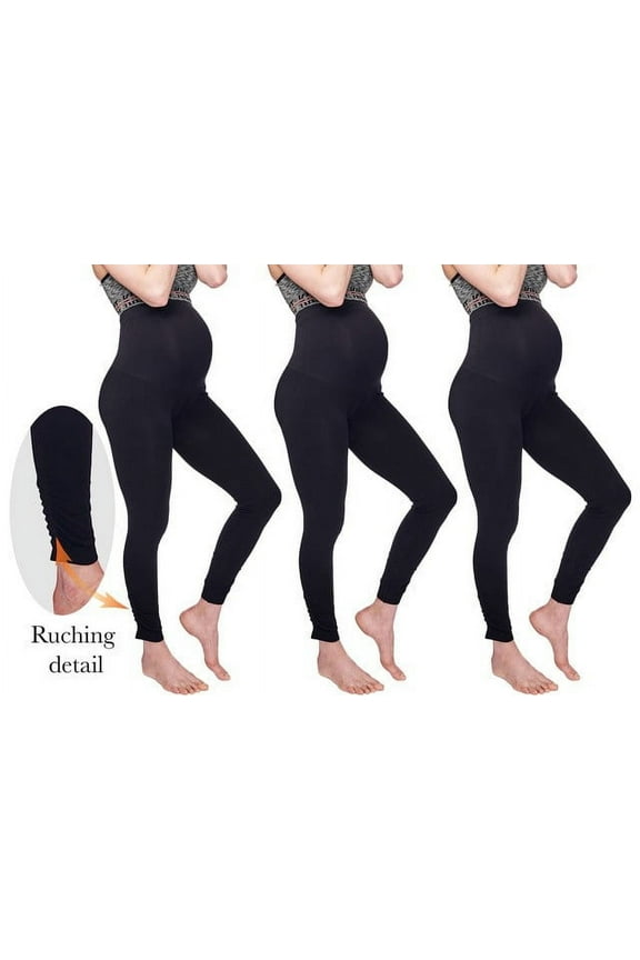 Women’s Adult Maternity Seam-Free Belly Panel Leggings, 3 Pack (Women's S) Leggings