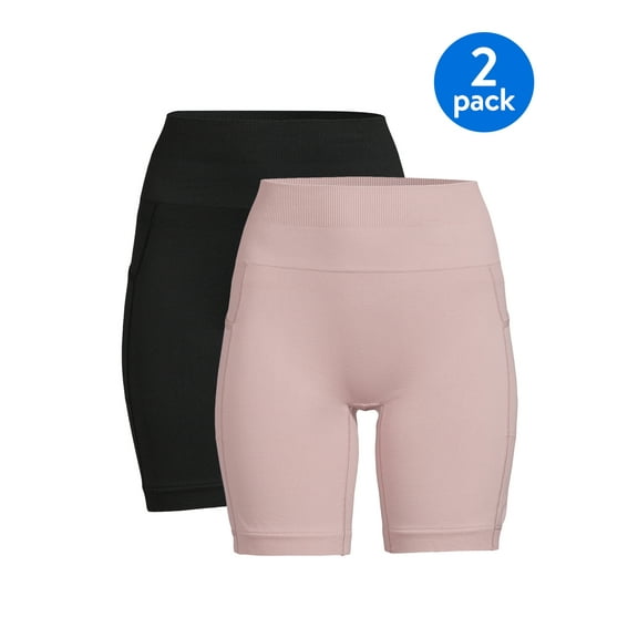 Under Control Women’s Adult Active Seamless Bike Shorts with Phone Pockets, 2-Pack Athletic Shorts