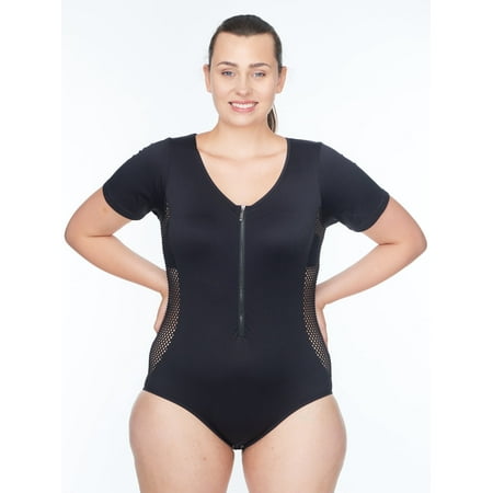 Under Control Women’s Adult Fishnet Front Zipper Short Sleeve Bodysuits