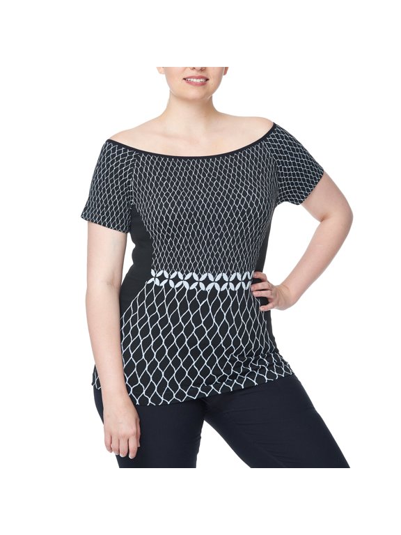 Women’s Adult Net Jacquard Off Shoulder Short Sleeve Top Blouses & Tops