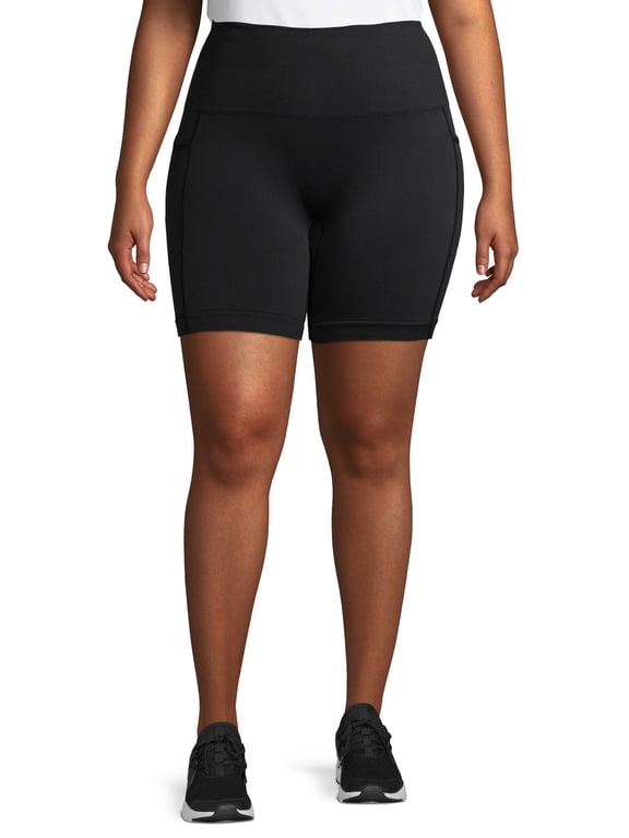 Women’s Adult Plus Active Seamless Bicycle Short With Phone Pockets Athletic Shorts