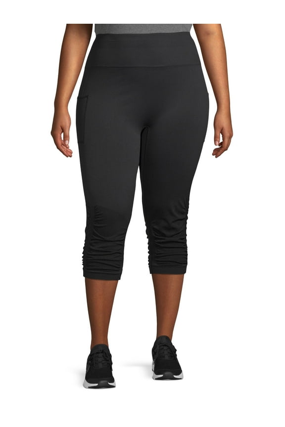 Women’s Adult Plus Size Comfortable Seamless Active Ruch Capri Legging Capris