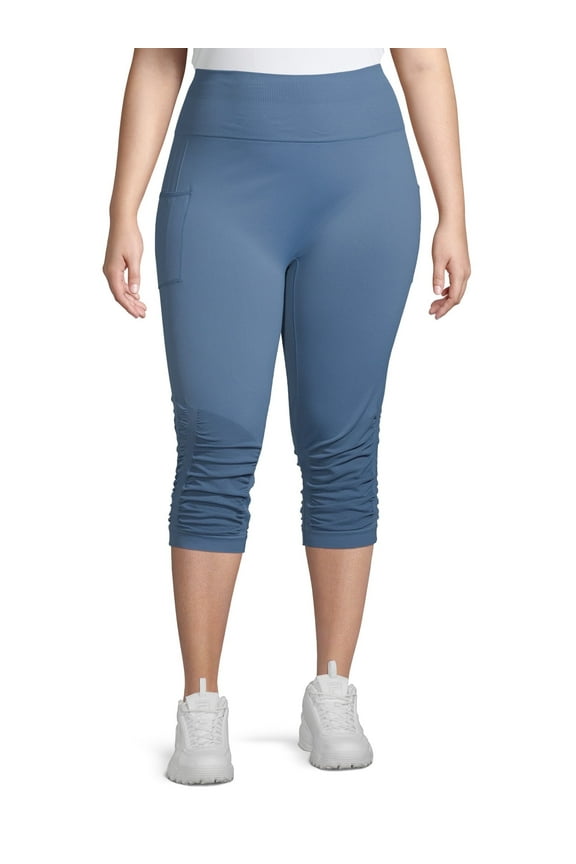 Women’s Adult Plus Size Comfortable Seamless Active Ruch Capri Legging Capris