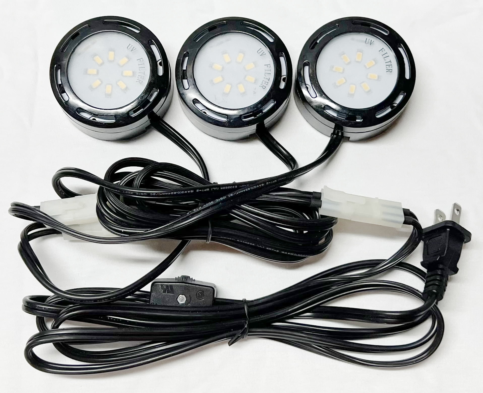 Under Counter LED Puck Light Accent Kit 120V 4W Plug-in (Set of 3 Lights) Black