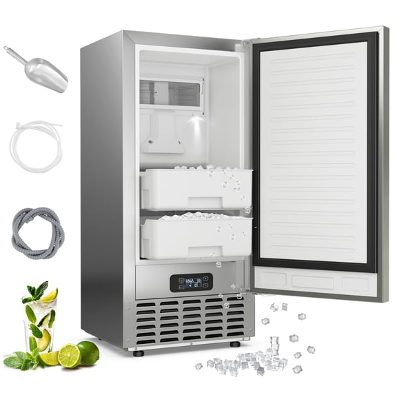 Under Counter Nugget Ice Maker with Self Cleaning and 24 Hour Timer, Built In Ice Machine
